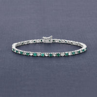 5.77 Carat Genuine Emerald and White Topaz .925 Sterling Silver Bracelet