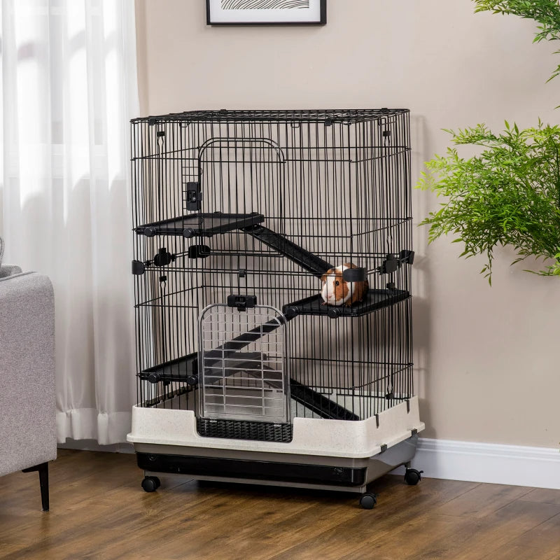 4-Level Small Animal Cage Rabbit Hutch With Universal Lockable Wheels, Slide-out Tray For Bunny, Chinchillas, Ferret, Bl