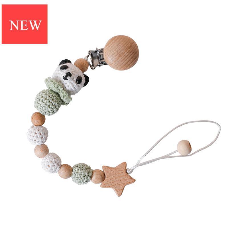 Modern Handmade Pacifier Chain Baby Teething Chains Crochet Rabbit Panda Beads Wooden Clips Wood Tiny Rod For Kids - BIG FRENCHIES