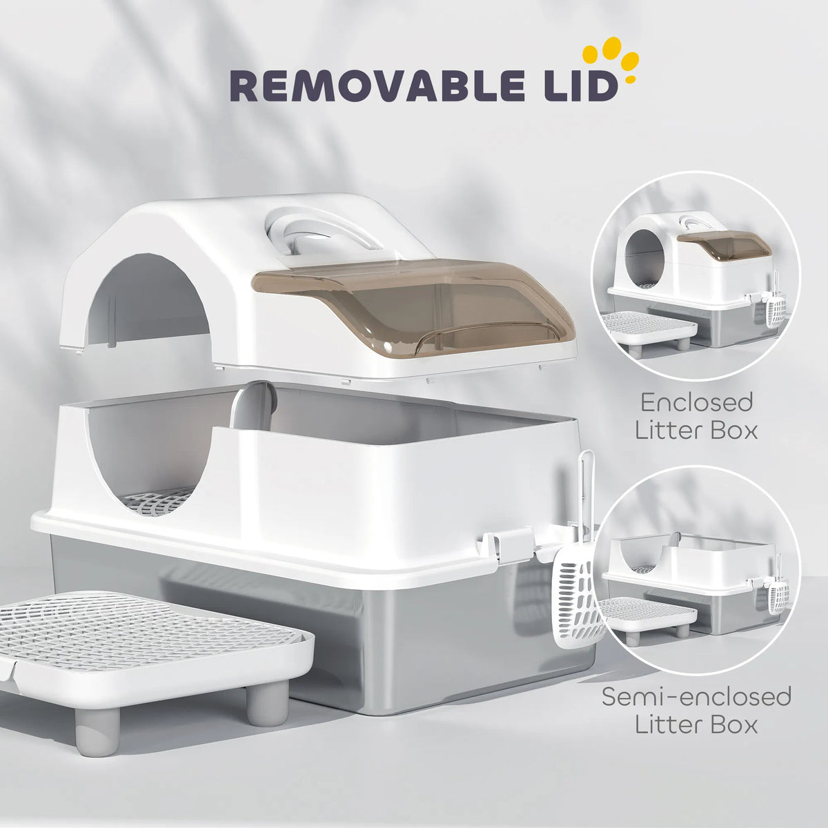 Extra Large Stainless Steel Cat Litter Box w/ High Sided, Removable Lid, Mats, Scoop, Odor Free, Non-Sticky, Leakproof