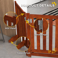 Foldable Dog Gate with Door, 4 Panels Fressstanding Pet Gate, Brown