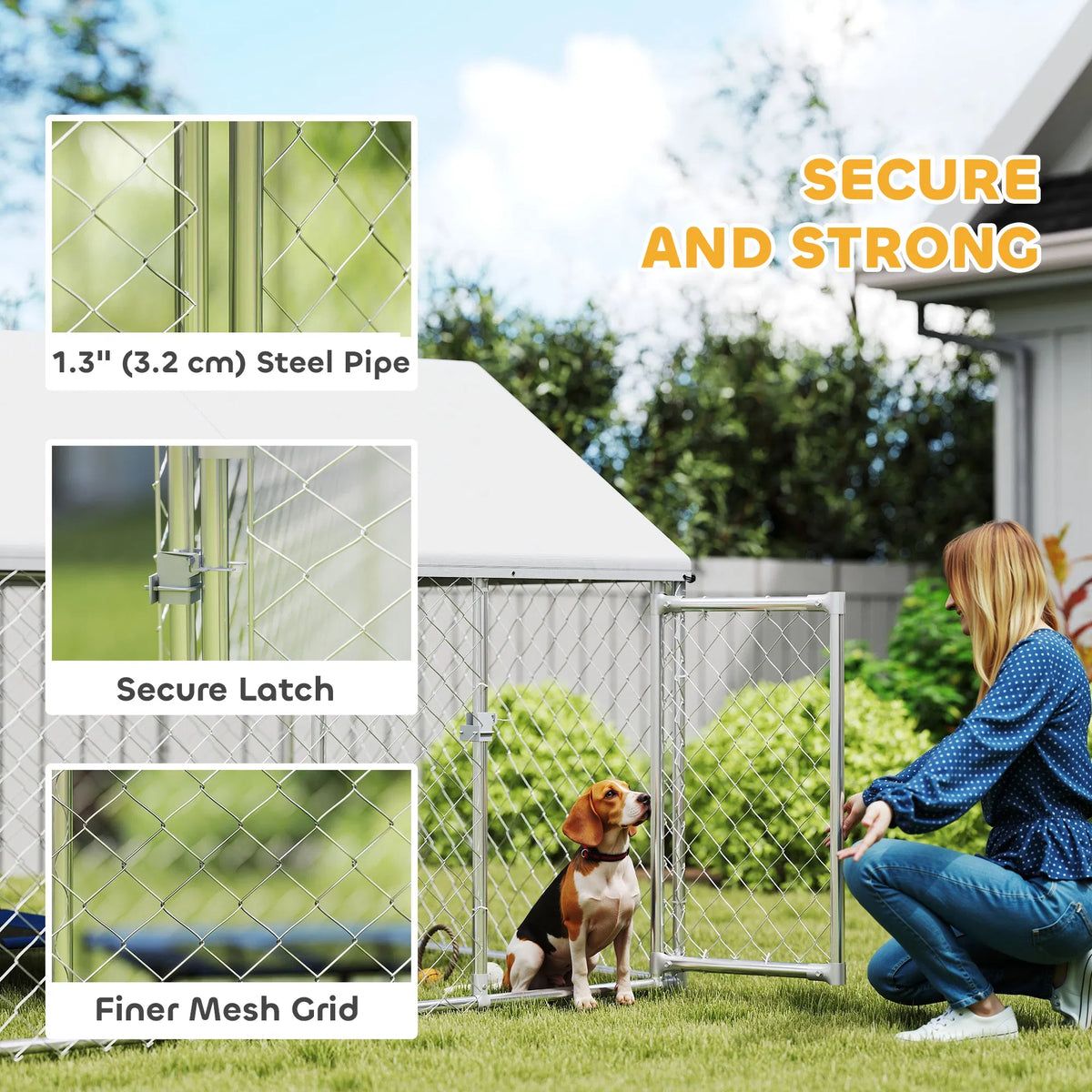 Outdoor Dog Kennel with Waterproof & Anti-UV Cover, Quick-Connect Frame, Secure Lock for Small Medium Dogs