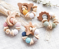 Wooden Teether Hedgehog Crochet Beads Wood Crafts Ring Engraved Bead Baby Teether Wooden Toys For Kids Rattle - BIG FRENCHIES