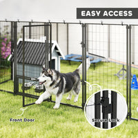 9.8' X 9.8' X 6'Outdoor Dog Kennel, Dog Kennel Outside Run With 360 Rotating Bowls, Waterproof & UV Resistant CoverMulti