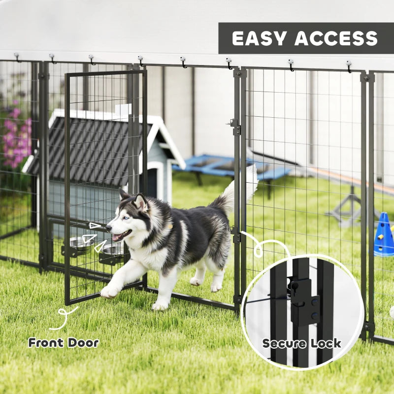 9.8' X 9.8' X 6'Outdoor Dog Kennel, Dog Kennel Outside Run With 360 Rotating Bowls, Waterproof & UV Resistant CoverMulti