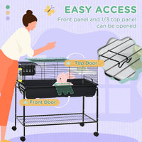 Two-Story Small Animal Cage Removable from Stand, Guinea Pig Cage with Shelf & Wheels, Pet Habitat for Hedgehog, Chinchi