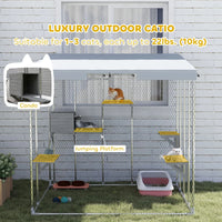 Galvanized Steel Large Catio With Waterproof Canopy, Sleeping Box, Jumping Platforms, For 1-3 Kittens, SilverMultiple Pa