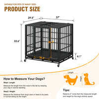 Heavy Duty Dog Crate , Mobile Pet Kennel with Lockable Wheels & Rotary Twist-Latch, Indoor Outdoor Metal Cage with Perfo