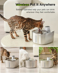 4L Wireless Cat Water Fountain - Auto Sensor Pet Drinking Fountain with Battery | Stainless Steel Cordless Water Dispenser for Dogs & Cats - BIG FRENCHIES