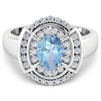1.57 Carat Genuine Aquamarine and White Diamond 14K White Gold Ring