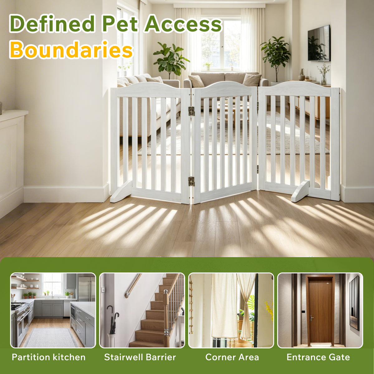 Wooden Freestanding Foldable Pet Gate for Dogs, 24 inch 3 Panels Step Over Fence, Dog Gate for The House, Doorway