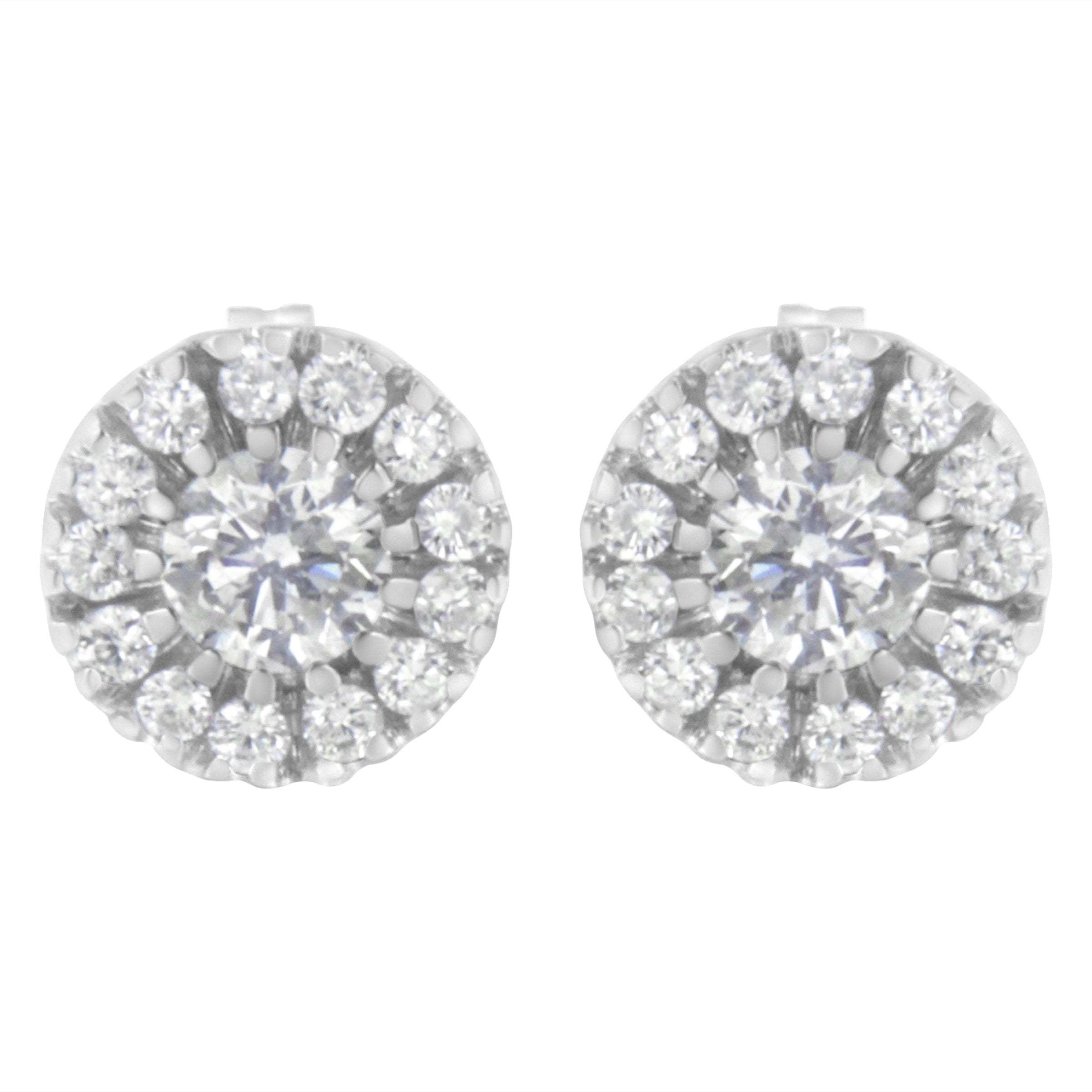 14k White Gold 1 cttw Diamond Halo Stud Earrings (I-J Clarity, I1-I2 Color)