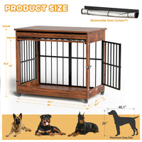 46in Large Dog Crate Furniture, Double Door Wooden Indoor Dog Kennel Furniture, Decorative Pet Cage End Table With Wheel