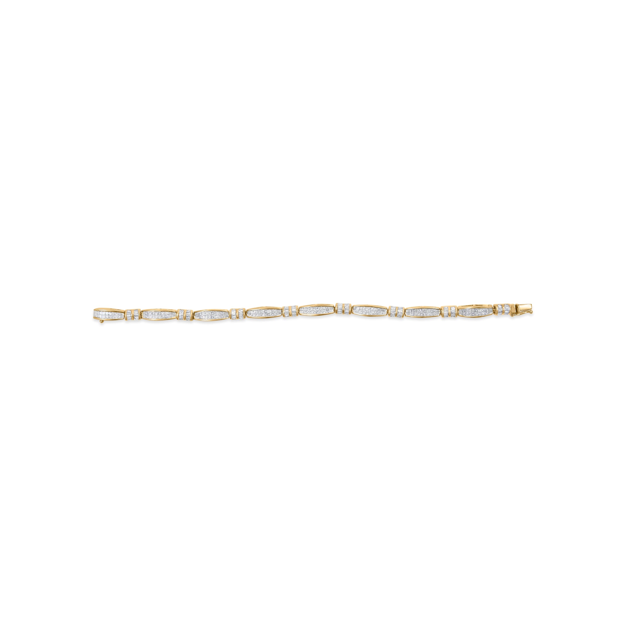 14K Yellow Gold Princess and Baguette Cut Diamond Beaded Bracelet (3.00 cttw, H-I Color, SI1-SI2 Clarity)