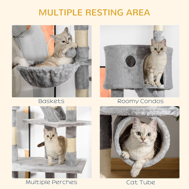 Floor Standing Cat Tree 94.5-10.25 Inch Height Adjustable Cat Climbing Tower, Apartment Hammock