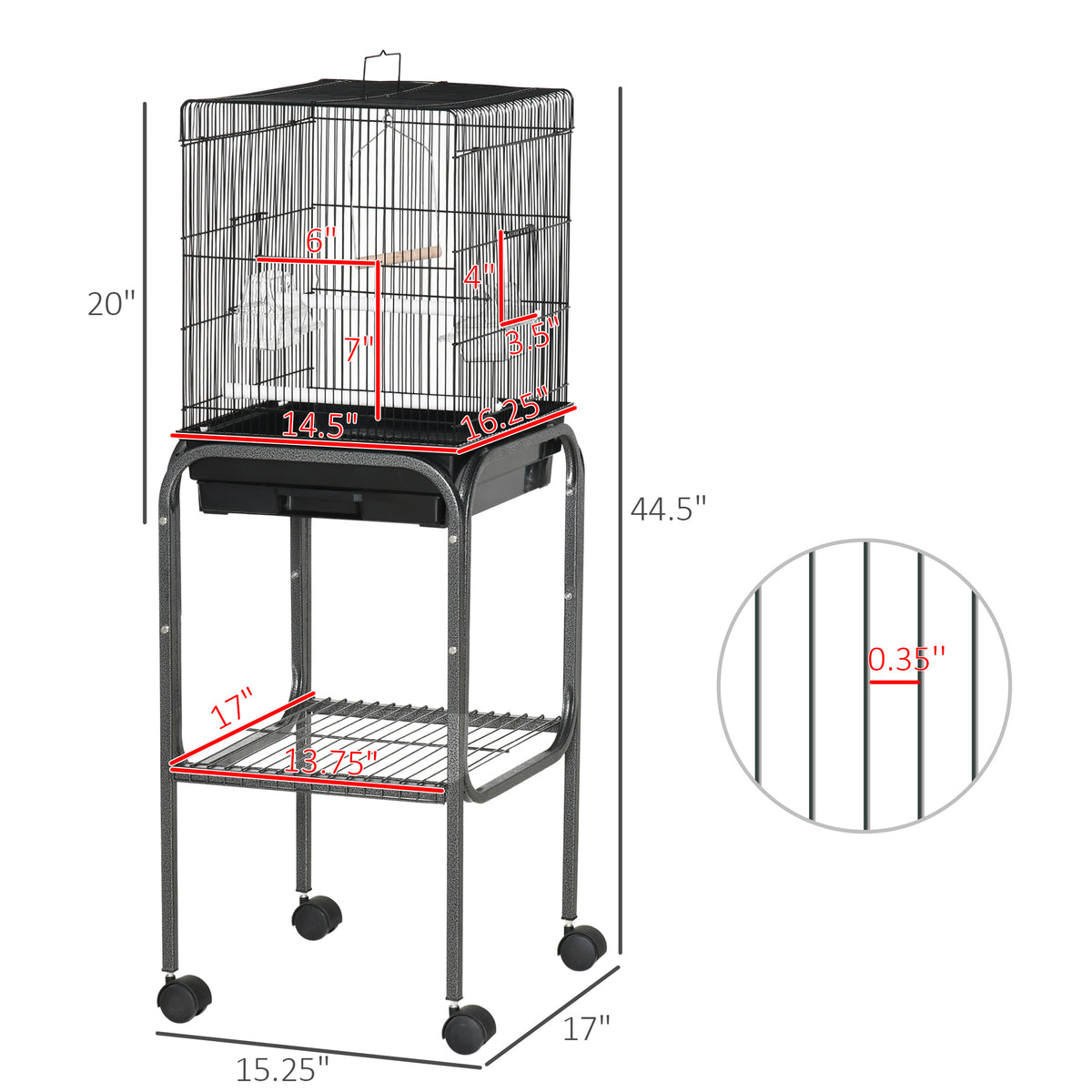 45-inch Metal Indoor Bird Cage, Parrot Cage, Bird Aviary with Detachable Rolling Stand, Storage Basket, and Accessories 