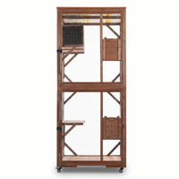 Large 2-Tier Outdoor Wooden Cat Enclosure on Lockable Wheels, Solid Fir Cat Cage with Multi-Level Platforms & Resting Ho