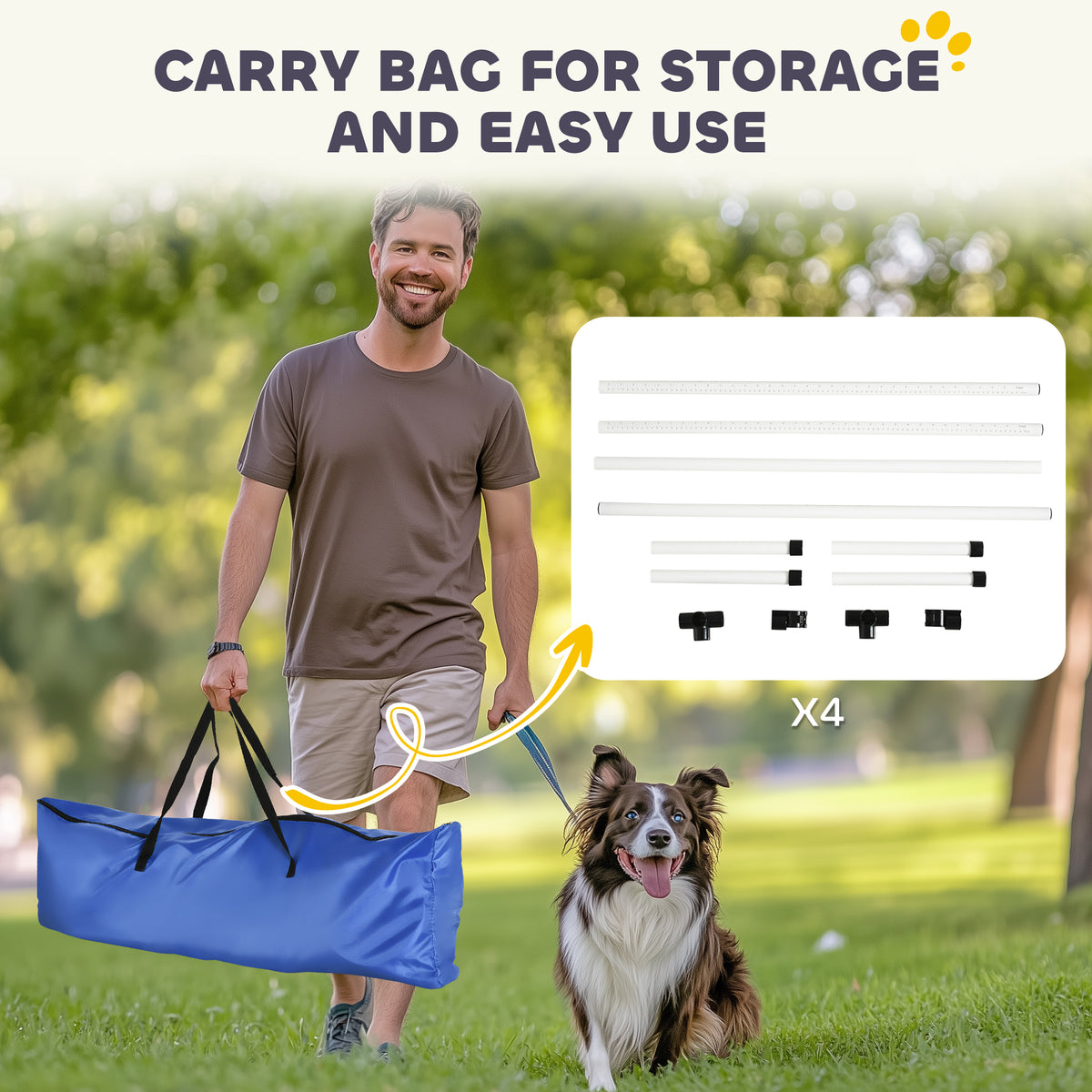 4 Piece Dog Agility Training Equipment for Dog Agility Course with Adjustable Height Jump Bars, Included Carry Bag, & Di