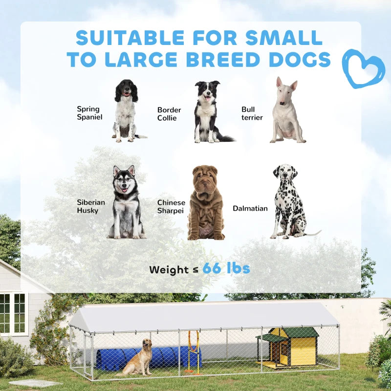 PawHut 20' X 7.5' X 5' Dog Kennel Outdoor For Large Dogs With Waterproof Roof, Silver,For Multiple Parcels Of Goods, Ple