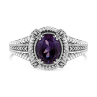 .925 Sterling Silver Prong Set Natural Oval Shape 9X7 MM Purple Amethyst Solitaire and Diamond Accent Ring (I-J Color, I1-I2 Clarity) - Ring Size 7