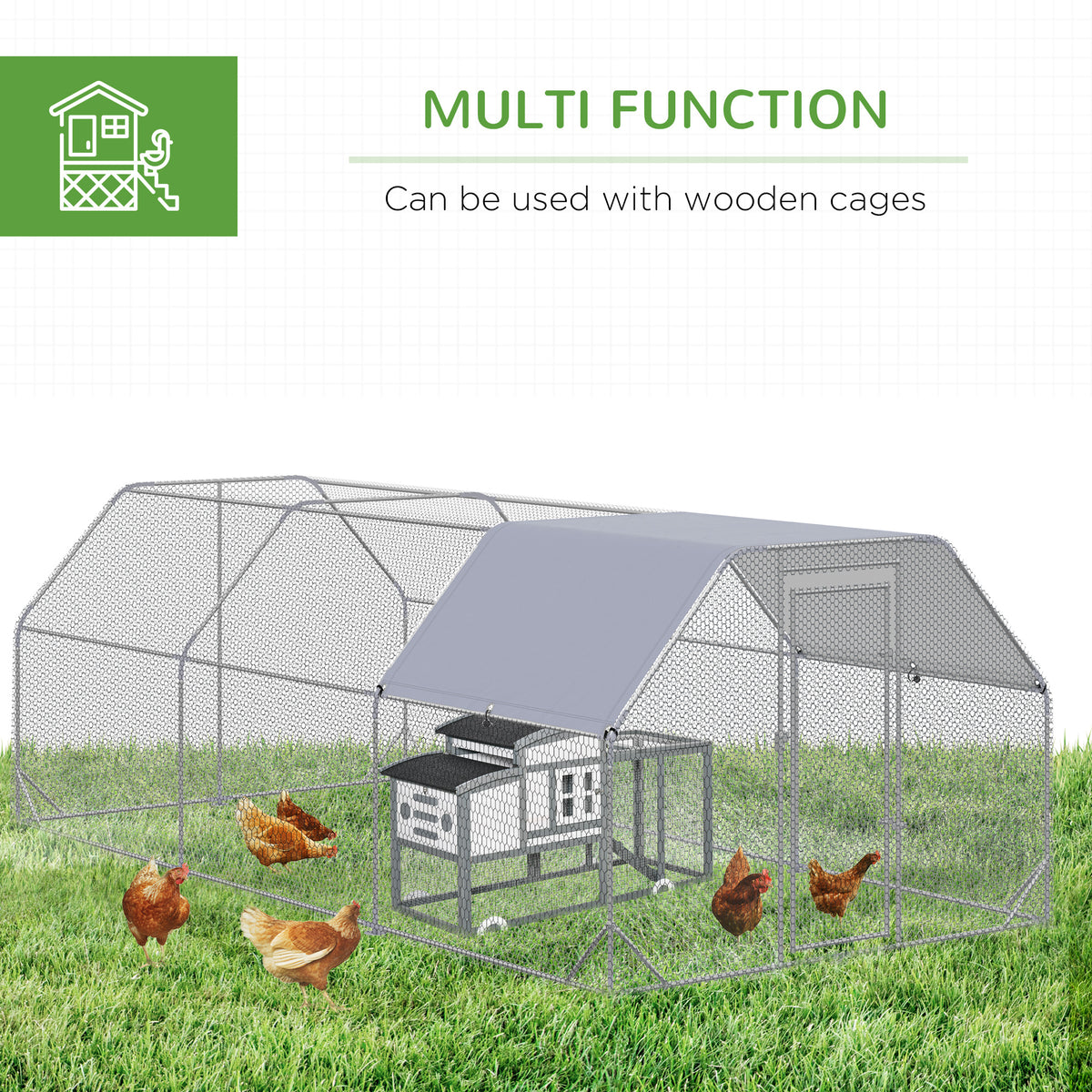 9.2 x 18.7 x 6.4 Large Chicken Coop Metal Chicken Run with Waterproof and Anti-UV Cover, Flat Shaped Walk in Fence Cage 