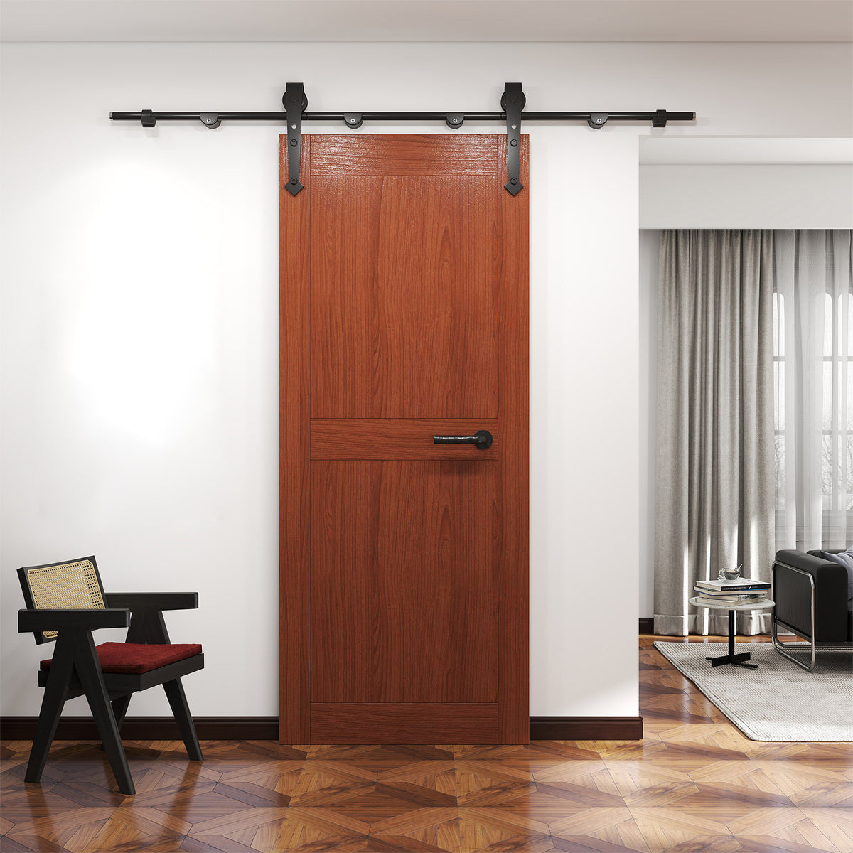6FT Barn Door Hardware Kit Heavy Duty Sliding Door Track Kit With Floor Guide For Interior Exterior Fit 30-32in Wide Pan
