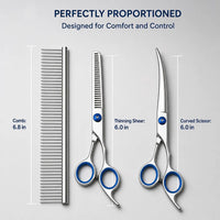 Pet Grooming Scissors Kit, 4 In 1 Professional Stainless Steel Dog Cat Grooming Shears Set, Straight & Curved & Thinning