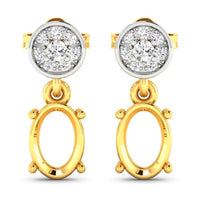 0.11 Carat Genuine White Diamond 14K Yellow Gold Semi Mount Earrings - holds 7x5mm Oval Gemstones