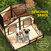 Dog House Outdoor, Wooden Dog Kennel Weatherproof with Porch, Openable Roof, Removable Bottom, Elevated Floor, Double Ro