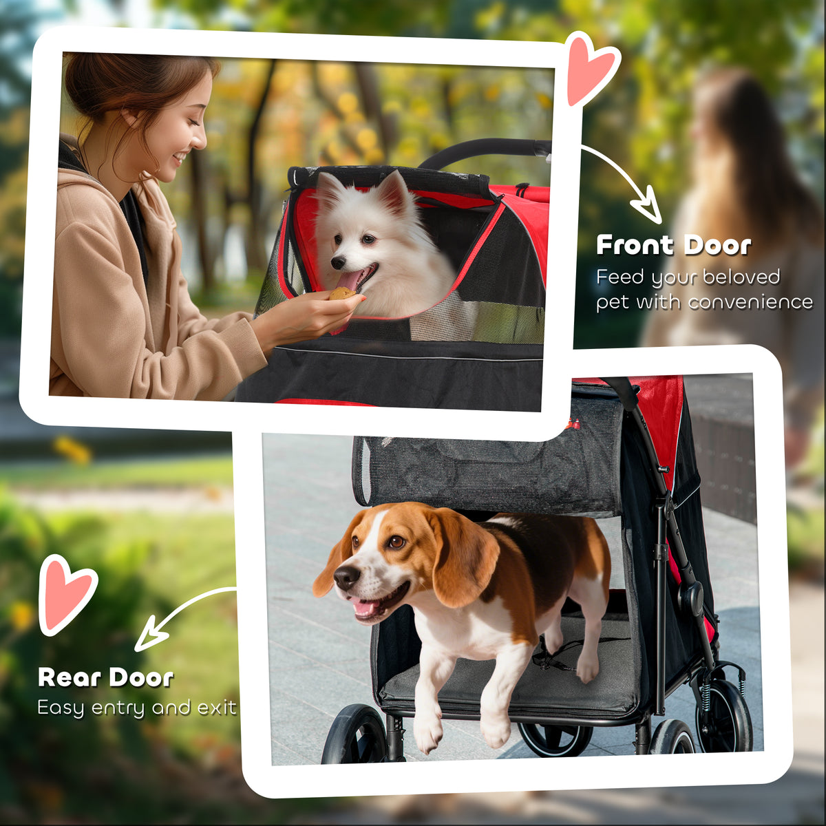 Dog Stroller for Large Medium Small Dogs up to 66 Lbs. 23.5" in Body Length, One-Click Foldable Pet Cat Stroller with St