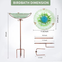 26 Inch Height Glass Birdbath Birdfeeder with Metal Stake Garden Outdoor Green - BIG FRENCHIES