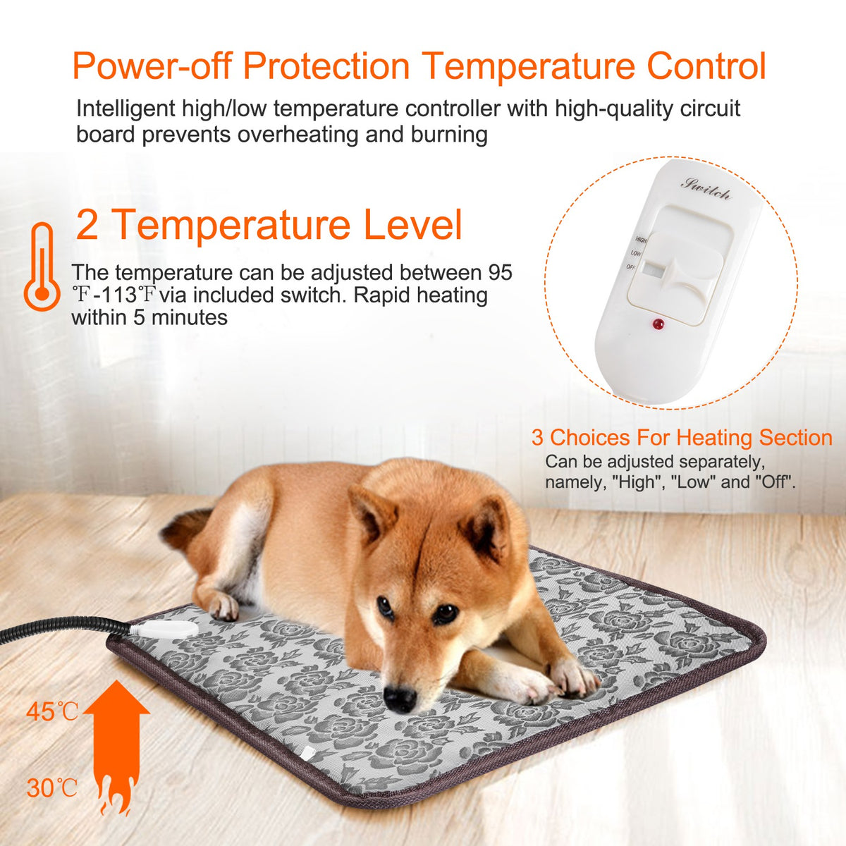 1Pc Pet Heating Pad Dog Cat Electric Heating Mat Waterproof Adjustable Warming Blanket With Chew Resistant Steel Cord Ca