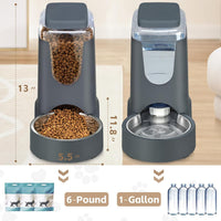 Automatic Cat Feeder & Water Dispenser Set, Steel Bowls, 1 Gallon