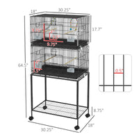 Double Stackable Bird Cage On Wheels W Stand, For Canaries