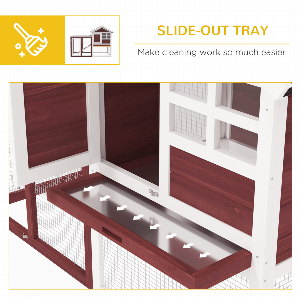 49" Wooden Rabbit Hutch Bunny Cage with Waterproof Asphalt Roof, Fun Outdoor Run, Removable Tray and Ramp, for Rabbits, 