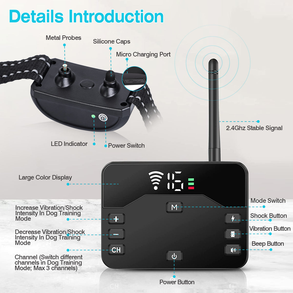 2 In 1 Wireless Electric Dog Fence Waterproof Pet Shock Boundary Containment System Electric Training Collar With 2 Rece