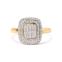 10K Yellow Gold 1/2 cttw Round and Princess Diamond Composite Head and Halo Ring (H-I Color, SI1-SI2 Clarity) - Ring Size 7