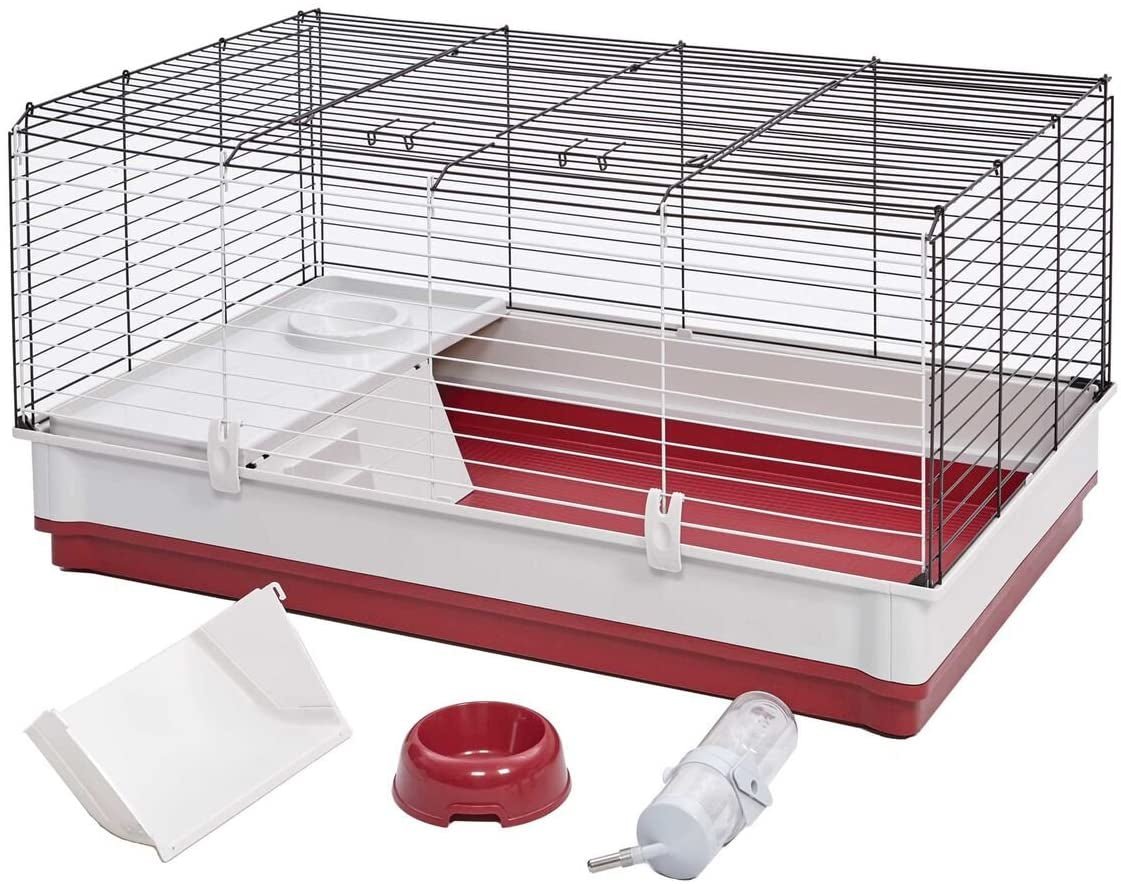 158 Wabbitat Deluxe Rabbit Home, Rabbit Cage, 39.5 L X 23.75 W X 19.75 H Inch, Maroon/White - BIG FRENCHIES