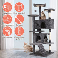 Ultimate 54-Inch Double Condo Cat Tree Tower with Scratching Post & Cozy Perch for Indoor Cats - Stylish Ashy Design - BIG FRENCHIES