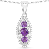 3.60 Carat Genuine Amethyst and White Topaz .925 Sterling Silver 3 Piece Jewelry Set (Ring, Earrings, and Pendant w/ Chain)