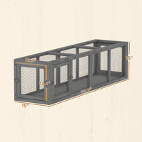 Outdoor Cat Tunnel, 59" Wooden Play Cat Enclosure, Extendable Pet Run with 3 Doors for Kitty, Puppy, Gray