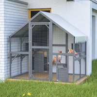 Large Outdoor Cat House, 28ft² Luxury Wooden Cat Run Enclosure Walk in Cat Catio Kitten Condo with 2 Cat Doors, 2 Plaype