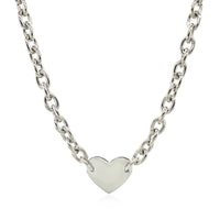 Sterling Silver Rhodium Plated Chain Bracelet with a Flat Heart Motif Station