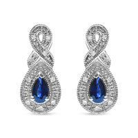 .925 Sterling Silver 4.5 x 3mm Pear Sapphire Gemstone and Diamond Accent Infinity Drop Stud Earrings (H-I Color, SI1-SI2 Clarity)