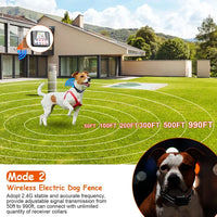 990FT Range Dog Wireless Fence Remote Training Collar IPX6 Waterproof Receiver With 0-9 Levels Beep Vibration Shock Mode