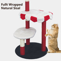 Cat Tree with Cozy Perch & Scratching Posts - Red & White Design Multi-Level Cat Furniture for Kittens/Cats to Climb, Re