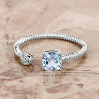 0.52 Carat Genuine Aquamarine and White Diamond 14K White Gold Ring