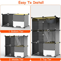Multi-Level Cat Playpen Cage, 3-Tier Indoor Cat House with Built-in Litter Tray, Litter Scoop, Reversible Hammock for Ki