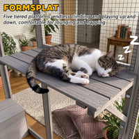 Gray Wooden Catio Pet Enclosure with Waterproof Top, Spacious and Secure Cat House & Small Animal Cage,2 Napping Boxes