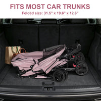 Foldable Pet Stroller for Small Dogs and Cats Under 28 lbs with Multi-Functional Tray, 2 Safety Leashes, Storage Basket 
